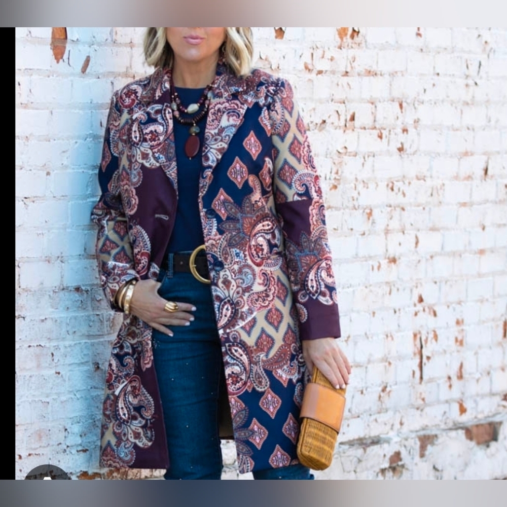 Chico's Paisley Patterned Blazer - Red and Navy